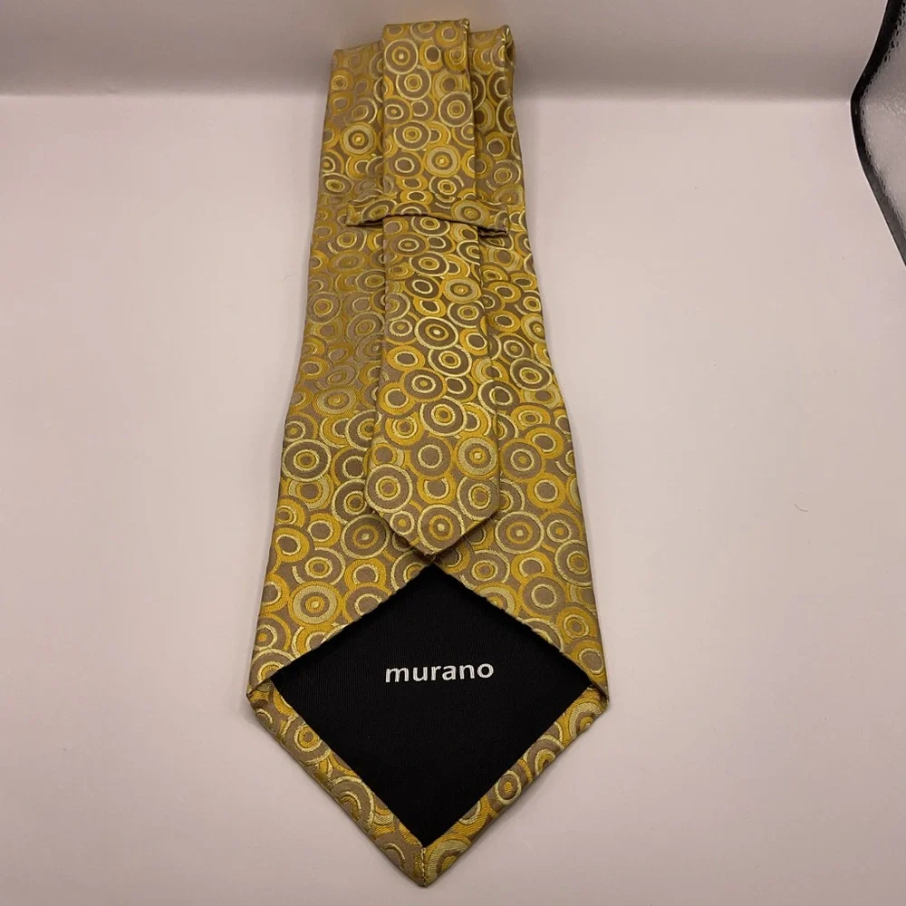 Murano Gold-Tone 100% Silk Necktie w/Geometric Circle Patterns Collezione 4 Wide